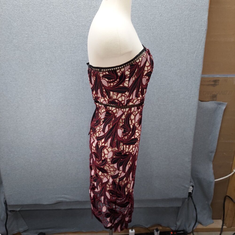 Lulus Jana Pink and Black Crochet Lace Strapless Midi Dress Size Small - Picture 4 of 10